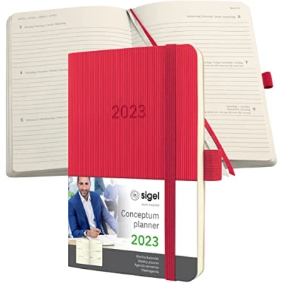Image of SIGEL C2335 Weekly planner Conceptum 2023 approx. A6 red Softcover 2 pages = 1 week 176 S.