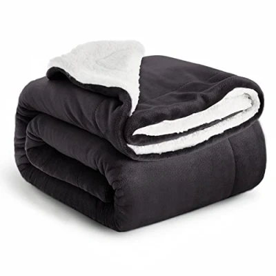 Image of IR Imperial Rooms Sherpa Fleece Blanket Bed Throws Blankets For Sofas Soft Fluffy Thick Reversible Microfiber Throw (Black, Double (150 x 200 Cm))