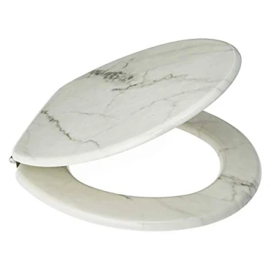 Image of Blue Canyon Wooden Toilet Seat with Non Slip Bumpers &amp; Heavy Duty Stainless Steel Hinges Ensures No Rust Round Comfortable Bathroom High Gloss Finish (Marble)