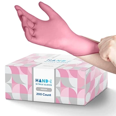 Image of Hand E Touch Disposable Pink Nitrile Gloves Medium, 200 Pack Powder and Latex Free