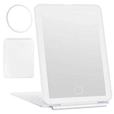Image of DRERIO Makeup Vanity Mirror with Lights and Detachable 7X Magnification,Portable Cosmetic Rechargeable Travel Light up 49 Led Adjustable Lighted for Beauty (white)