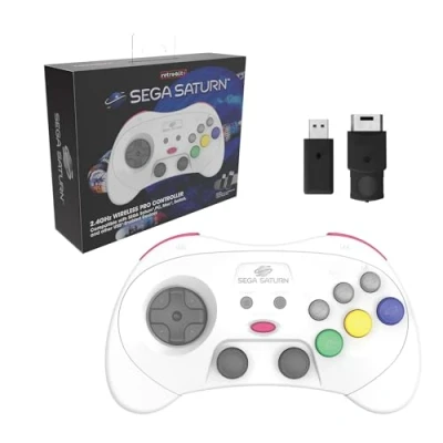 Image of Retro Bit Sega Saturn® 2.4GHz Wireless Pro Controller for Saturn, Mega Drive Mini, Switch, PC, Mac White
