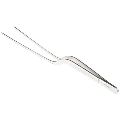 Image of Mercer Culinary 18 8 Stainless Steel Offset Tweezer Precision Tongs, 7 7/8 Inch, Silver