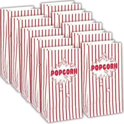 Image of Festive Red &amp; White Popcorn Party Paper Bags (30cm x 12cm) Pack of 10 Ideal for Parties Events