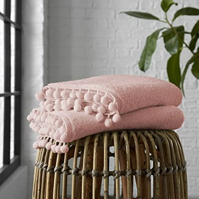 Image of GC GAVENO CAVAILIA Luxury 2PK Pom Pure Cotton 550 GSM Ultra Soft Super Absorbent Bath Sheets, Egyptian, Pink, Pack of 2 Hand Towel