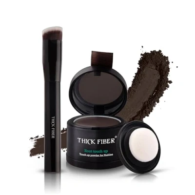 Image of THICK FIBER Root Touch Up Powder, Cover Hairline Powder for Thin Hair Water &amp; Sweat Resistant Loss Concealer Set with Thinning Women, Includes Brush (Dark Brown)