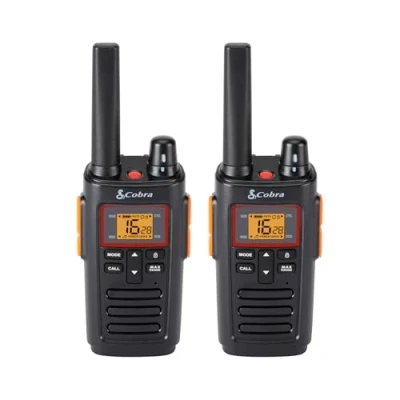 Image of Cobra RX380 Walkie Talkies (2 Pack) PMR446 Recreational and Business Rechargeable Two Way Radios, 8 km Range, IPX2 Water Resistance, Black Orange