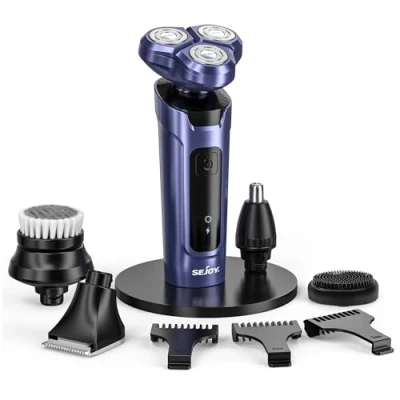 Image of Sejoy Shavers for Men Rechargeable Beard Trimmer, 5 in 1 Electric 2024, Rotary Razors Cordless Rechargeable, Mens Shaving IPX7 Waterproof Purple