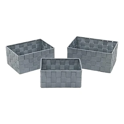 Image of JVL Vichy Rect Nylon Storage Baskets, Set of 3, Grey