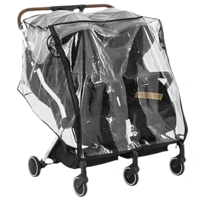 Image of Pram Rain Cover, Double Stroller Cover Universal Rainproof Transparent Side by Wind Shield with Zipper for Twin Baby,