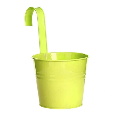 Image of Flower Pots, Garden Pots Hanging Buckets Planter, Metal Plant Home Decor with Hook For Balcony Fence Light Green L