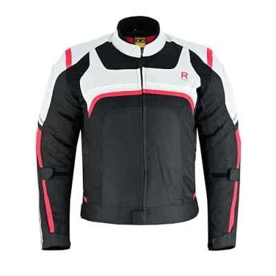Image of Jet Men’s Motorcycle Motorbike Summer Jacket 360 Armored Protection with Chest Back Shoulder &amp; Elbow Pads Short Sportbike Style Mesh Vent Panels Removable Thermal Liner RACE LINE (S)