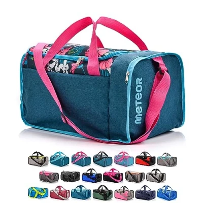 Image of Sports Bag Gym Holdall Men Women Duffel Shoulder Fitness Swimming Pool Travel Holiday Strap Cabin Luggage Weekender Overnight Camping Small 20L Large 40L (Pink/Blue Flowers, 40 L)