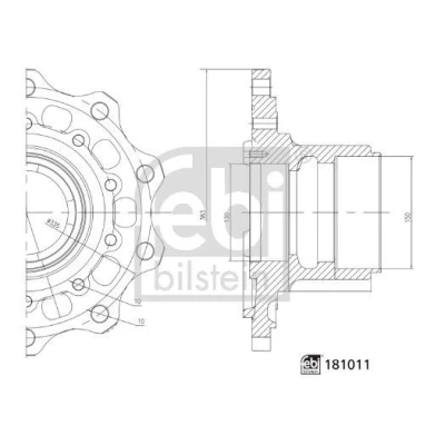Image of 9423340201, 9423340701, 9423341201, 9423341501, A9423340201 wheel Hub FEBI BILSTEIN 181011 335mm without bearing Front Axle