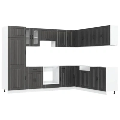 Image of vidaXL Lucca 14 Piece Kitchen Cabinet Set Black Engineered Wood with Adjustable Feet Modern Design, Ample Storage Space, Easy Maintenance