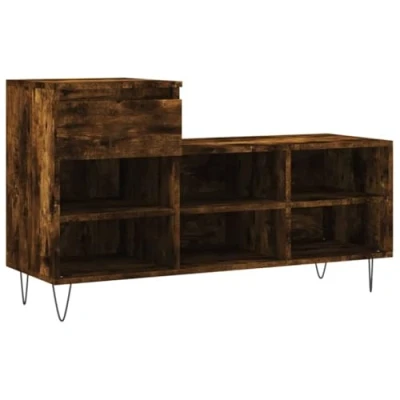 Image of vidaXL Shoe Cabinet with Sleek Smoked Oak Finish, Engineered Wood Material, Multi Compartment Storage, Sturdy Metal Legs, Ideal for Home Organisation