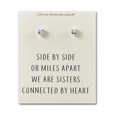 Image of Philip Jones Sister Heart Earrings with Quote Card Created Zircondia® Crystals