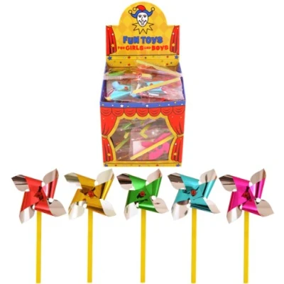 Image of HENBRANDT Mini Foil Windmills On Stick 7cm Assorted Colours (Pack of 30)