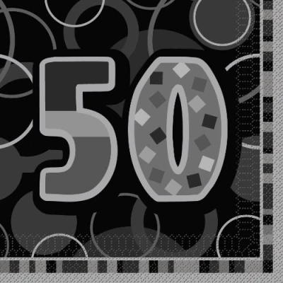 Image of Unique Party 28482 Glitz Black 50th Birthday Paper Napkins, Pack of 16