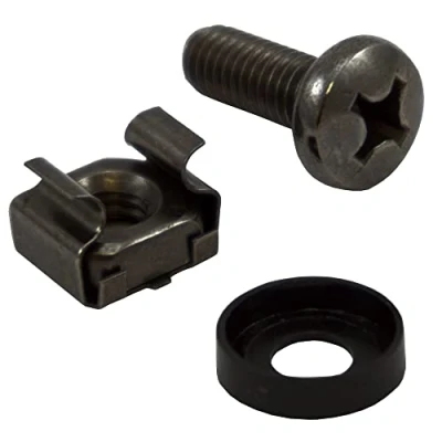 Image of ConnectingU M6 16mm Cage Nuts, Screws and Washers for 10&quot; or 19&quot; Network Server Rack Cabinet Equipment, Black, Box of 50