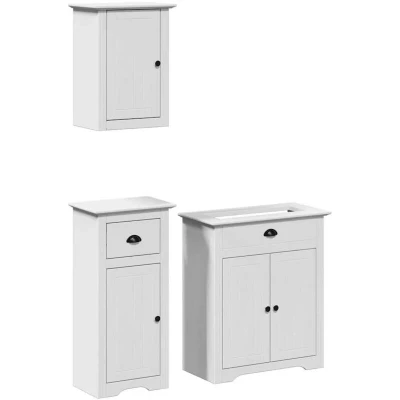 Image of vidaXL 3 Piece Bathroom Furniture Set BODO White Solid Wood Pine
