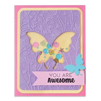 Image of Sizzix Impresslits Embossing Folder Butterfly Meadow by Jen Long, 665200, Multicolor, One Size