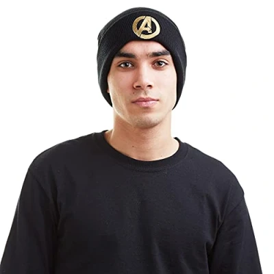 Image of Marvel Men&#039;s Avengers Logo Beanie, Black (Black Blk), One (Size:ONE Size)