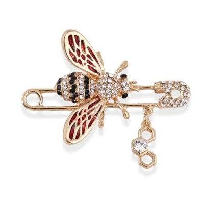 Image of LISADORE Crystal Bee Pin Brooch Rhinestone Insect Lapel Honey Clip Safety Buckle Collar Jewelry for Women Girl Gifts
