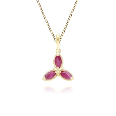 Image of Floral Marquise Ruby Pendant Necklace in 9ct Yellow Gold