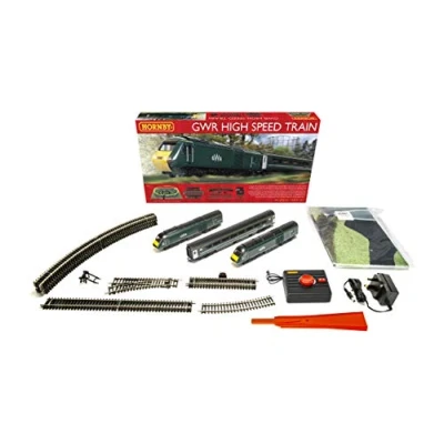 Image of Hornby Train Set R1230M GWR Plastic High Speed Analogue OO Gauge Locomotives Model Railway Sets, Starter Electric Kits Steam Engine Building 1:76 Scale Gifts