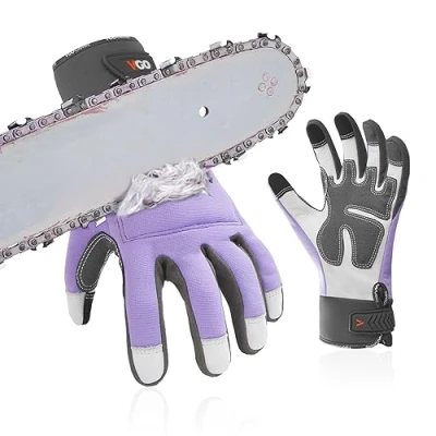 Image of Vgo... Chainsaw Gloves 12 Layer Protection on Both Hands in Cowhide, Women Forestry Work Touchscreen Utility