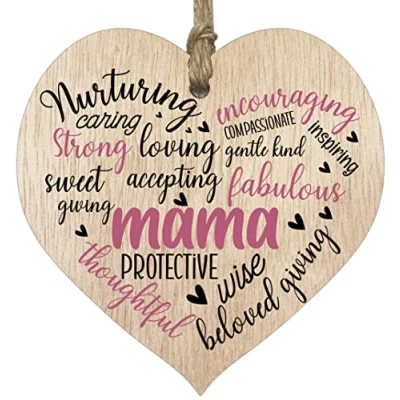 Image of Mama Birthday Gifts Wooden Heart Plaque, Light Wood Sign, Mothers Day For Her, Worlds Best Hanging Heart, Mother, Presents on Her