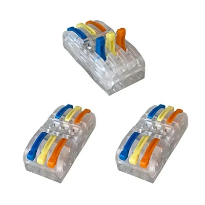 Image of Aiqeer 16 Pcs SPL 3 Lever Nut Wire Connectors, in Out 6 Ports Transparent Conductor Compact Cable Clamp Terminal Block Quick Spring Connector (Multicolor Lever)
