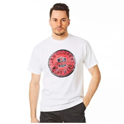 Image of Lee Cooper Workwear Mens Printed Tee Crew Neck Short Sleeve Work T Shirt, White, XXL