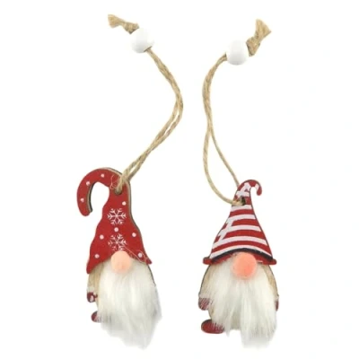Image of Red Skandi Wooden Hanging Gonk Ornament Single 6cm Tall Mini Gift Cracker Filler