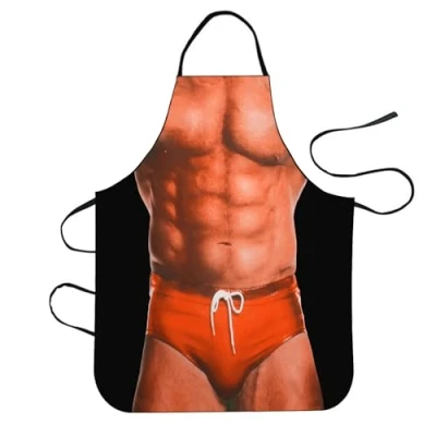 Image of EQLEF Sexy Apron Funny Novelty Kitchen Cooking BBQ Party MuscleNerd for Men Gift (Men)