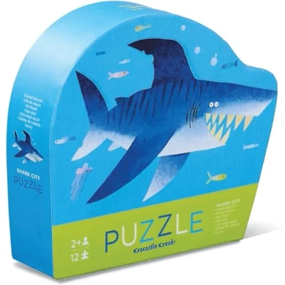 Image of Crocodile Creek Mini Floor Puzzle Shark City 12 Large Jigsaw Pieces for Kids Ages 2 Years and up Heavy Duty Box Storage Finished is 9 x