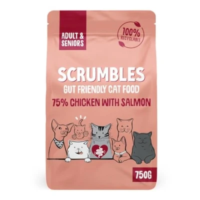 Image of Scrumbles All Natural Dry Cat Food With 75% Chicken And Fresh Salmon, High Protein for Adults Seniors, 750 g
