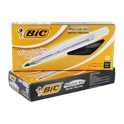 Image of BIC Round Stic Xtra Precision Ball Pen, Fine Point (0.8 mm), Black, 24 Count by