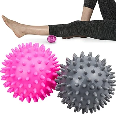 Image of TEESIN Pack of 2 Spiky Massage Balls,7.5cm Pilates Ball Hard Set,Foot Back Hand Deep Tissue Massage,Lacrosse for Pain,Tension and Stress Relief,Simulates Blood Circulation