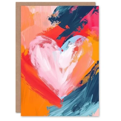 Image of Artery8 Valentines Day Greeting Card Love Heart Oil Painting No Message Blank Art For Him or Her Custom Personalised
