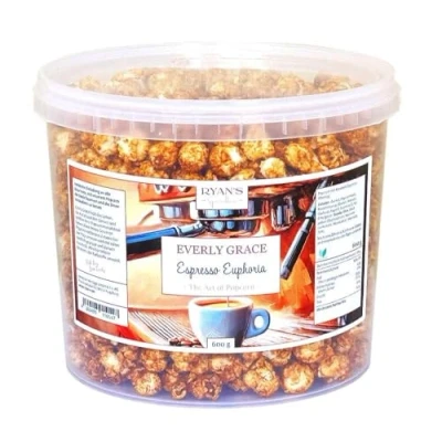 Image of Everly Grace Popcorn Espresso Euphoria, 600 g bucket with sweet caramel and real espresso, handcrafted in Germany