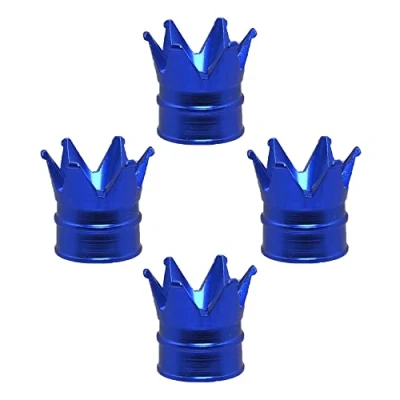 Image of SENZEAL 4Pcs Dust Caps for Car Tyres Crown Tyre Valve Universal Aluminum Alloy Stem Cars Bikes Trucks Motorcycle (Blue)