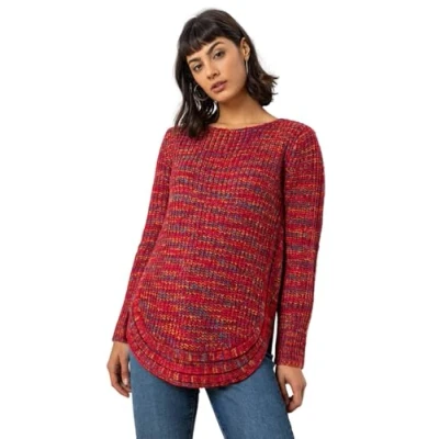 Image of Roman Womens Curved Hem Stitch Detail Jumper Red Size 18 UK