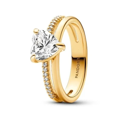 Image of Pandora Timeless Heart 14k gold plated ring with clear cubic zirconia, 48