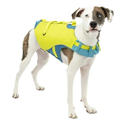 Image of Kurgo Surf n’ Turf Dog Life Jacket, Vest for Swimming, Floatation Vests Dogs, PFD, Reflective, Adjustable, Small Medium Large Pets (Yellow/Blue, X Small)