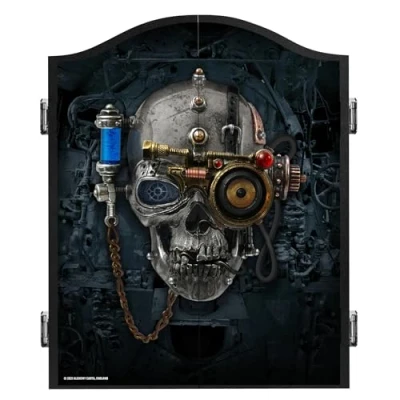 Image of Officially Licensed Alchemy Dart Board Cabinet Heavy Duty Gothic Horror Design Dartboard Storage Unit (Mechanical Skull)