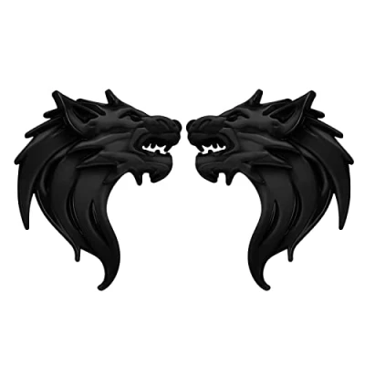 Image of VGOL A Pair 3D Metal Wolf Head Car Stickers Decals Emblem Badge Reflective Motorcycle Auto Decoration Windshield Black