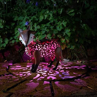 Image of Garden mile® Solar Powered Light Up Copper Bronze Effect Metal Silhouette Animal Sculptures Colour Changing Lights LED Stunning Versatile Ornaments Decoration (Fox)