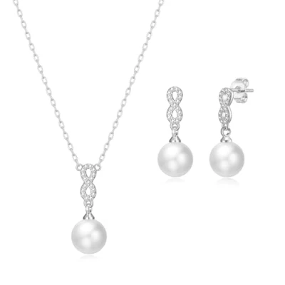 Image of Philip Jones Silver Plated Infinity Pearl Drop Set Created with Zircondia® Crystals